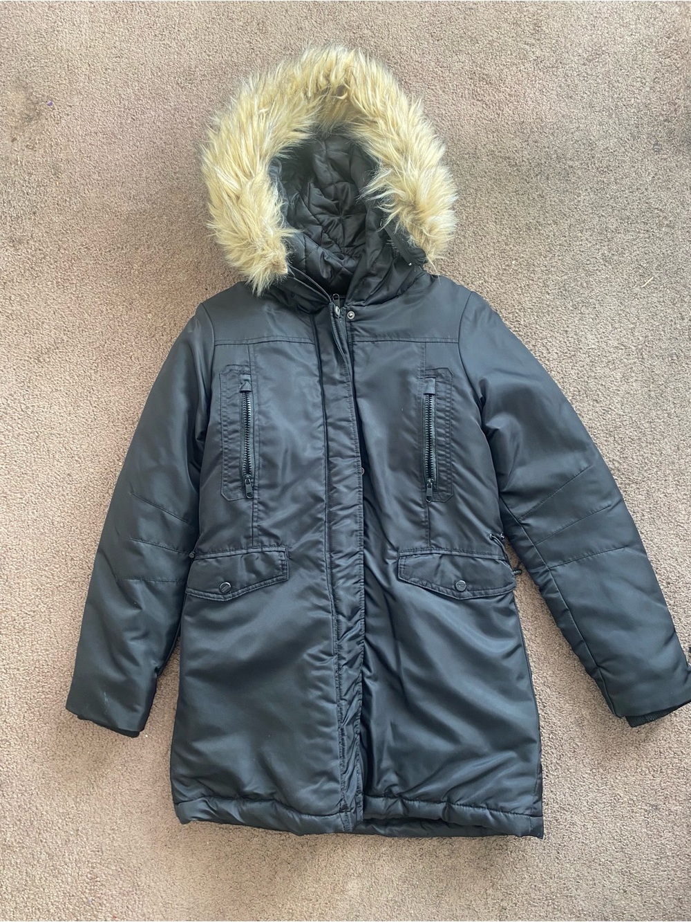 Steve Madden Black Hooded Parka Coat with Faux Fur Trim - Women